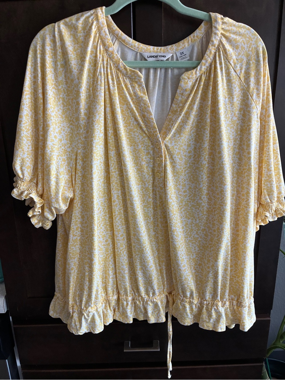 Lands' End Yellow Floral Ruffle-Hem Peasant Top Size 3X. NEW